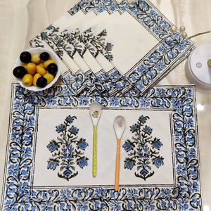 Manteles individuales hechos a mano con diseño Floral de algodón 100% Jaipur, manteles de mesa de comedor con estampado de bloque de mano de diseño indio étnico tradicional - Product Image 1