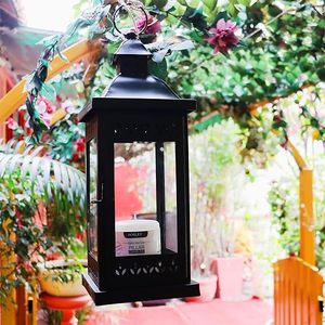 Classic Black Iron Hanging <b>Lantern</b> with One Pillar Candle Glass and Metal Stand for Home Decoration Elegant Table Top <b>Lantern</b> - Product Image 1