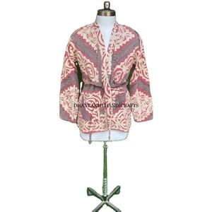 Indian Cotton Kantha <b>Jacket</b> Quilted Embroidered Patchwork Design Unisex Winter Coat Bohemian <b>Kimono</b> Style Knitted Overcoat - Product Image 1