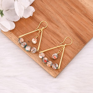 Women's Fashion Earring Oyster Turquoise Gemstone Dangle Earring Gold Plated Brass Metal Jewelry Statement Earring For Women - Product Image 3