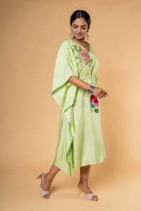 100% Pure <b>Silk</b> <b>Kaftan</b> <b>Dress</b> Women Knee-Length Summer Eco-Friendly Vintage Embroidered Sequins Woven Breathable Sustainable - Product Image 4