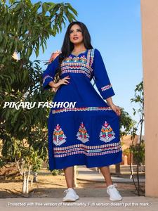 Robes brodées pour femmes, manches trois-quarts, décontractées, élégantes, tendance, longueur thé, dernière collection - Product Image 2