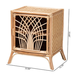 Mesita de noche de mimbre/ratán de madera maciza de 22 pulgadas, muebles de dormitorio de estilo escandinavo antiguo, función ajustable para uso doméstico - Product Image 5