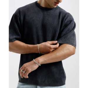 เสื้อยืดทรงสลิมฟิตแบบพื้นฐาน ผ้าถักเนื้อหนา พิมพ์ลายสกรีน ดีไซน์เนอร์ เสื้อยืดโอเวอร์ไซส์ สีพื้น - Product Image 1