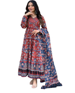 Dames traditionnelles exclusives fantaisie indienne pakistanaise Anarkali Salwar costume robe coton matériel pour les femmes indiennes meilleur prix - Product Image 1