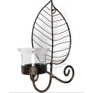 Portavelas de luz de té de cristal de hierro con diseño de hoja clásica, decoración del hogar de la más alta calidad para Navidad, vela de luz de té de montaje en pared - Product Image 1