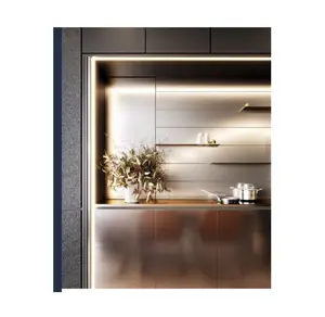 Furnitur dapur rumah desain OEM, lemari dapur Modern Panel berbasis kayu banyak warna