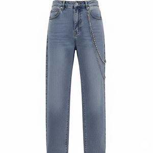 Léger Vintage Délavé Ourlet Brut Haute Qualité Droite Denim Jeans Hommes Personnalisé Empilé Solide Fermetures À Glissière Été Printemps pour - Product Image 1