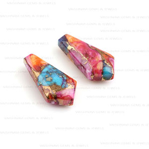 Par de Piedras Preciosas Sueltas de Cuarzo Dalia Naranja Natural, Corte Cometa Clásico de 11x17mm, con Turquesa Cobre, para Fabricación de Joyería DIY - Product Image 2