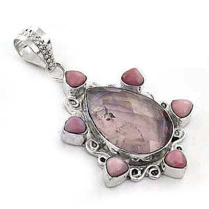 Pendentif vintage en argent 925 avec pierres de morganite roses serties clos, bijou solitaire pour femme, à porter au quotidien, marque Rajasthan - Product Image 2