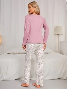 Tops gráficos con pantalones cómodos Pijamas de algodón para mujer Conjunto largo de invierno personalizado para mujer - Product Image 2