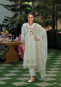 Pur coton Chikanakari auto-imprime Anarkali Salwar Kameez avant arrière travail pour mariage Collection de vêtements indiens et pakistanais - Product Image 4