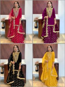 Traditional Heavy Faux Georgette <b>Top</b> and Palazzo with Heavy Embroidery Sequence Work Available in Wholesale Quantity - Product Image 6