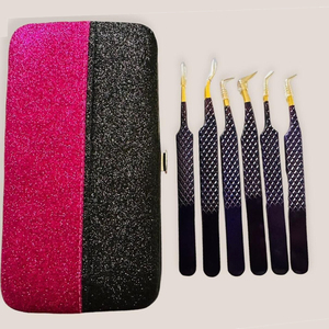 Pinzas profesionales para extensión de pestañas, pinzas profesionales para extensión de pestañas en color negro, juego de 6 piezas - Product Image 1