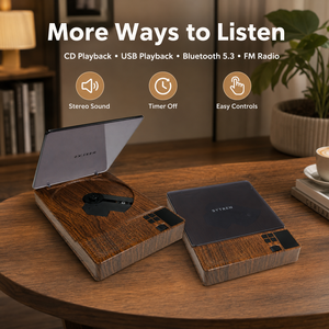 <span class=keywords><strong>Lecteur</strong></span> <span class=keywords><strong>CD</strong></span> Bluetooth en bois rétro pour la décoration de la maison, <span class=keywords><strong>radio</strong></span> FM USB, <span class=keywords><strong>lecteur</strong></span> de bureau avec télécommande - Product Image 2