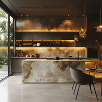 Juego de Muebles de Cocina Modernos de Lujo, Diseño Personalizado de Alta Gama con Chapa de Nogal para Villas y Proyectos Residenciales, Muebles para Toda la Casa