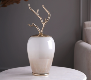 โถแก้วฝาดอกไม้สีโรสโกลด์หรูหราสำหรับตกแต่งพร้อมที่เก็บของทำจากโลหะลายดอกไม้ทันสมัยเน้นในบ้าน - Product Image 4