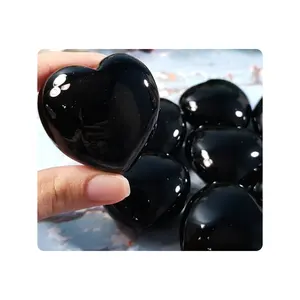Wholesale Black Obsidian Crystal Puffy Heart - Natural Gemstone Black Obsidian Heart - Bulk Obsidian Crystal