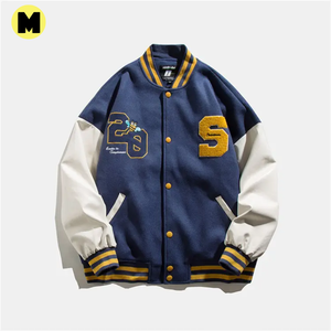 Veste universitaire en cuir à col montant, nouvelle conception, style streetwear, vêtements décontractés d'hiver, logo personnalisé, manches en cuir - Product Image 1