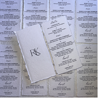 Cartes de menu personnalisées imprimées en UV sur papier à bords festonnés pour mariages avec initiales des mariés pour la revente
