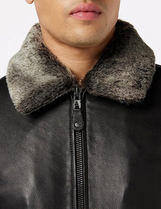 Customizable <b>Men's</b> Real Leather Winter <b>Jacket</b> with Cotton <b>Canvas</b> Stand Collar Front Logo Breathable & Windproof Features - Product Image 4