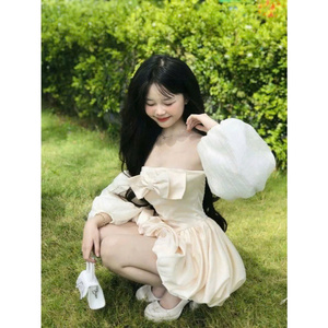 Robe de soirée DR66 Mini Bust Cup Jupe bouffante durable avec manches bouffantes Matériau en soie avec moquerie sur le dos dans une lumière élégante - Product Image 3