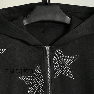 Sweat à capuche unisexe de haute qualité 100% coton molletonné style streetwear hip hop personnalisé avec strass coupe régulière automne - Product Image 2