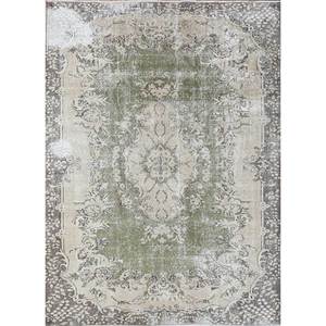 Tapis en laine noué à la main, rectangulaire, abstrait, à motif médaillon vert vintage, pour la maison, grand tapis de salon, tapis rectangulaire pour couloir - Product Image 1