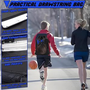 Logotipo personalizado impermeable deporte mochila con cordón bolsillos de malla con cremallera promocional natación baloncesto bolsa con cordón patrón sólido - Product Image 6