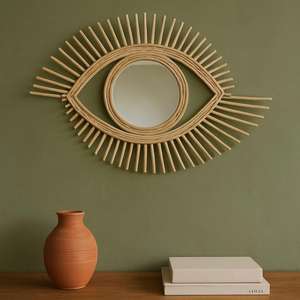 Miroir mural en rotin en forme d'oeil rétro bohème Design unique pour une décoration intérieure élégante - Product Image 4