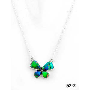 Southwest Handmade Peacock Dahlia & <b>Opal</b> Bezel Set <b>Necklace</b> Butterfly Shape Sterling Silver - Product Image 2