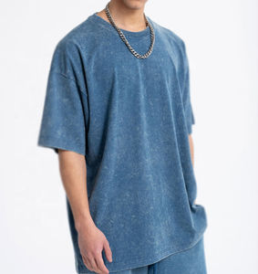 เสื้อยืดโอเวอร์ไซส์ผู้ชายผ้า100% ถักลายล้างกรดวินเทจสีจางลงแดด220กรัม - Product Image 2