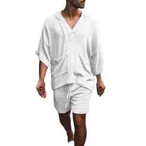 <b>Plus</b> <b>Size</b> Men's Clothing Cotton <b>Linen</b> Hoodies Two Piece Short Sets for Men Loose Solid Color Sports Suit 2026 Cotton Breathable - Product Image 2