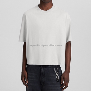 Custom Logo 300GSM Streetwear Box Cut Tee T Shirt Heavyweight <b>Cropped</b> <b>Top</b> TShirt Graphic Cotton Oversized Boxy Fit T-Shirt <b>Men</b> - Product Image 4