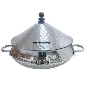 Gold Finished Stainless Steel Hotpot Hammered Design Luxury Casserole Round Shape Wholesale Metal Food Warmer - Product Image 6
