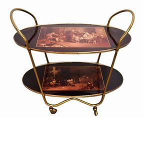 High Quality Metal Stand <b>Trolley</b> With Walnut Finishing Wooden Shelves and Four <b>Wheels</b> For Bars Hotels Royal Banquets And Wedding - Product Image 2