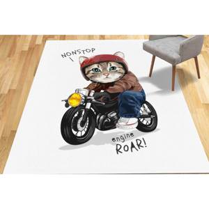 Cat Motorcycle Round <b>Rug</b>: Anti-Slip Accent Carpet,<b>Chenille</b> <b>Rug</b> - Product Image 2