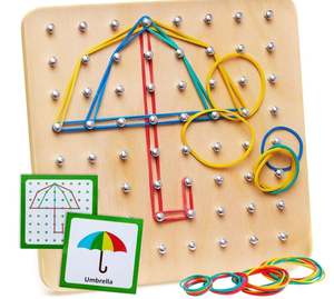 Wissen Techus Geoboard de madera Suministros educativos para niños Juego creativo con tacos de madera y bandas elásticas - Product Image 2