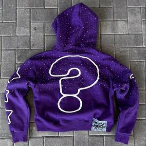 Y2K Trendy Custom Rhinestone Hoodie Unisex Fleece French Terry Acid Wash Distressed Zip up Hoodie Manufacturers Custom logo - Product Image 3