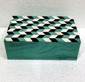 ครีมสีฟ้าลายตารางทำจากเรซินแผ่นไม้เอ็มดีเอฟกล่องตกแต่งที่เก็บของแฮนด์เมดสำหรับเครื่องประดับและของตกแต่งบ้านที่ทันสมัย - Product Image 6