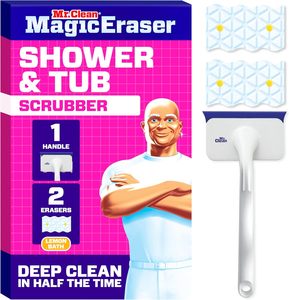 Mr. Clean Magic Eraser Shower Tub Scrubber <b>Plastic</b> Foam Handheld Portable Bathroom <b>Cleaner</b> All-in-One Lemon Starter Kit 1 - Product Image 1