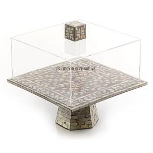 Nuevo patrón llegada madre de perla trabajo mosaico con cuentas Venta caliente soporte de pastel con cubierta superior de acrílico suministro de bodas y fiestas - Product Image 1