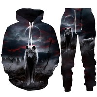 2025 haute qualité personnalisé hommes femmes Cool forêt loup 3D imprimé à capuche/pantalon/costume mode Couple tenues