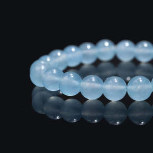 Bracelet en calcédoine bleue lisse de 8 mm, perles rondes, 7 pouces, boule de quartz pour cadeau - Product Image 2