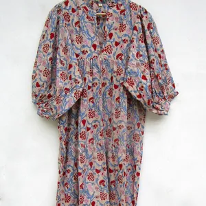 インド綿ハンドブロックプリントフリーサイズロングドレスマキシレディースカジュアルウェアドレスプラスサイズ夏服マキシドレス