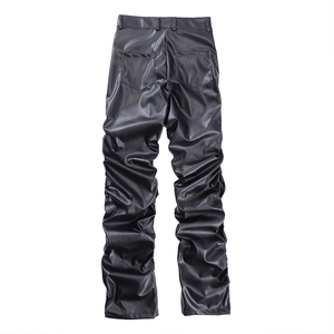 OEM Custom logo Hip Hop Custom Pockets Shiny <b>Punk</b> Faux Pu Leather Stacked Pants Men Streetwear Stacked Flare Faux Leather Pants - Product Image 6