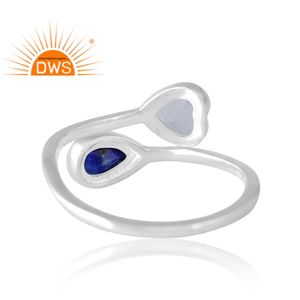 Diseño de textura Plata de ley Cristal natural Cuarzo y lapislázuli Anillo de piedras preciosas Diseño personalizado Fabricante de joyas - Product Image 2