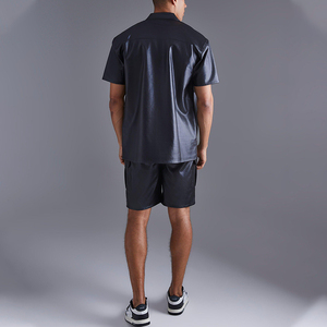 เสื้อมีซิปแขนสั้นหนัง PU สำหรับผู้ชายเสื้อมีซิปโลโก้ตามสั่งฤดูร้อน - Product Image 4