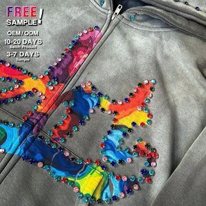 Pull-over à capuche personnalisé pour hommes, délavé à l'acide, polaire de poids lourd avec strass, design vieilli vintage, logo sérigraphié pour l'hiver - Product Image 3