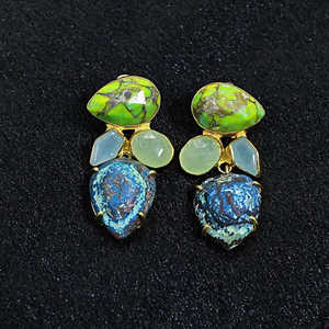 Boucles d'oreilles lustre à la mode en cuivre vert turquoise vente en gros - Product Image 4